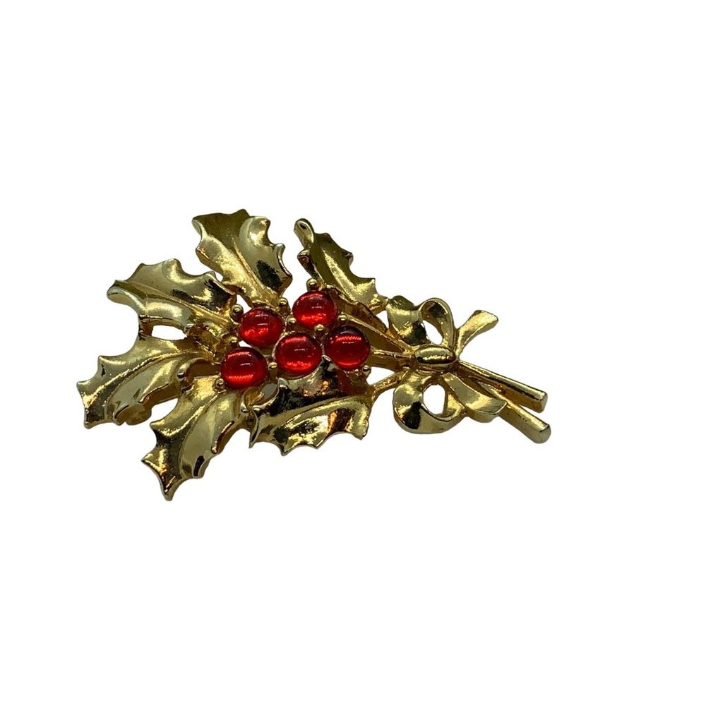 Gold Tone Holly Berries and Leaves Pin Brooch - Picture 4 of 7